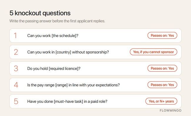 5 knockout questions with the answer that passes each one
